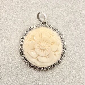 Sterling Silver & Carved Flower Pendant